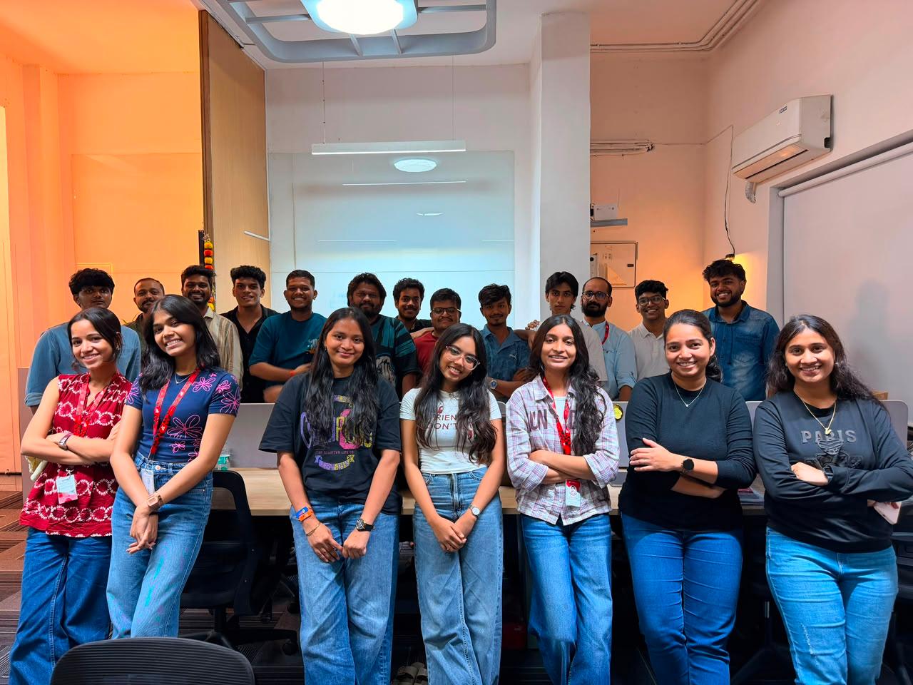 Office team standing group photo